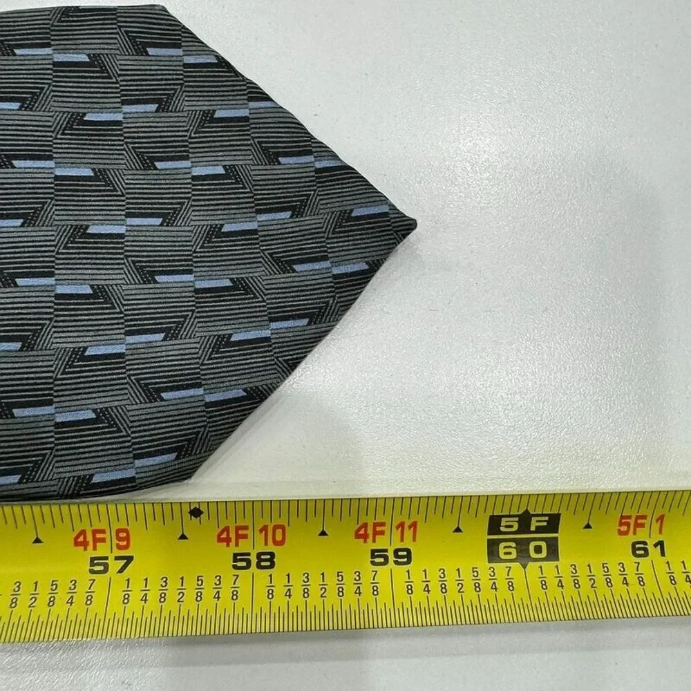 Jhane Barnes Neck Tie Silk Geometric Blue Gray Mens‎ Office Work